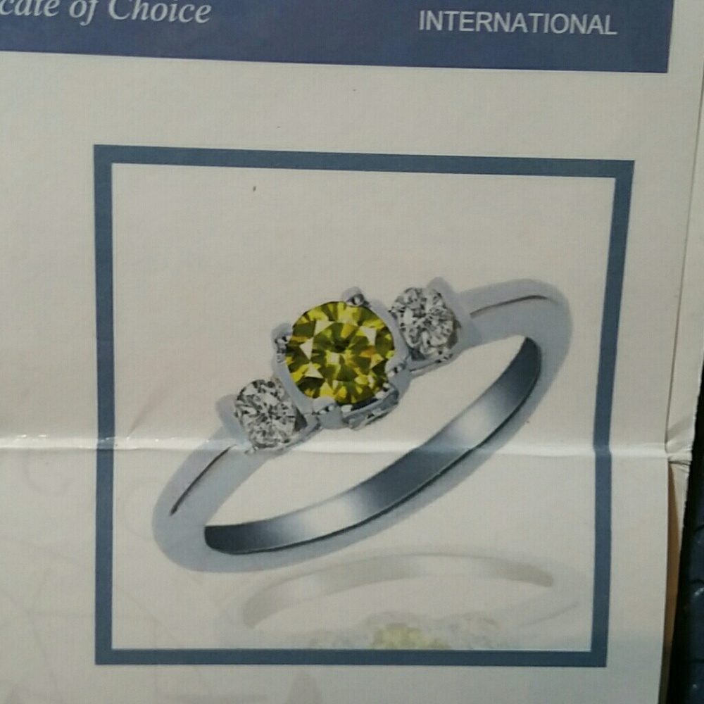 Olive green 3 stone diamond ring